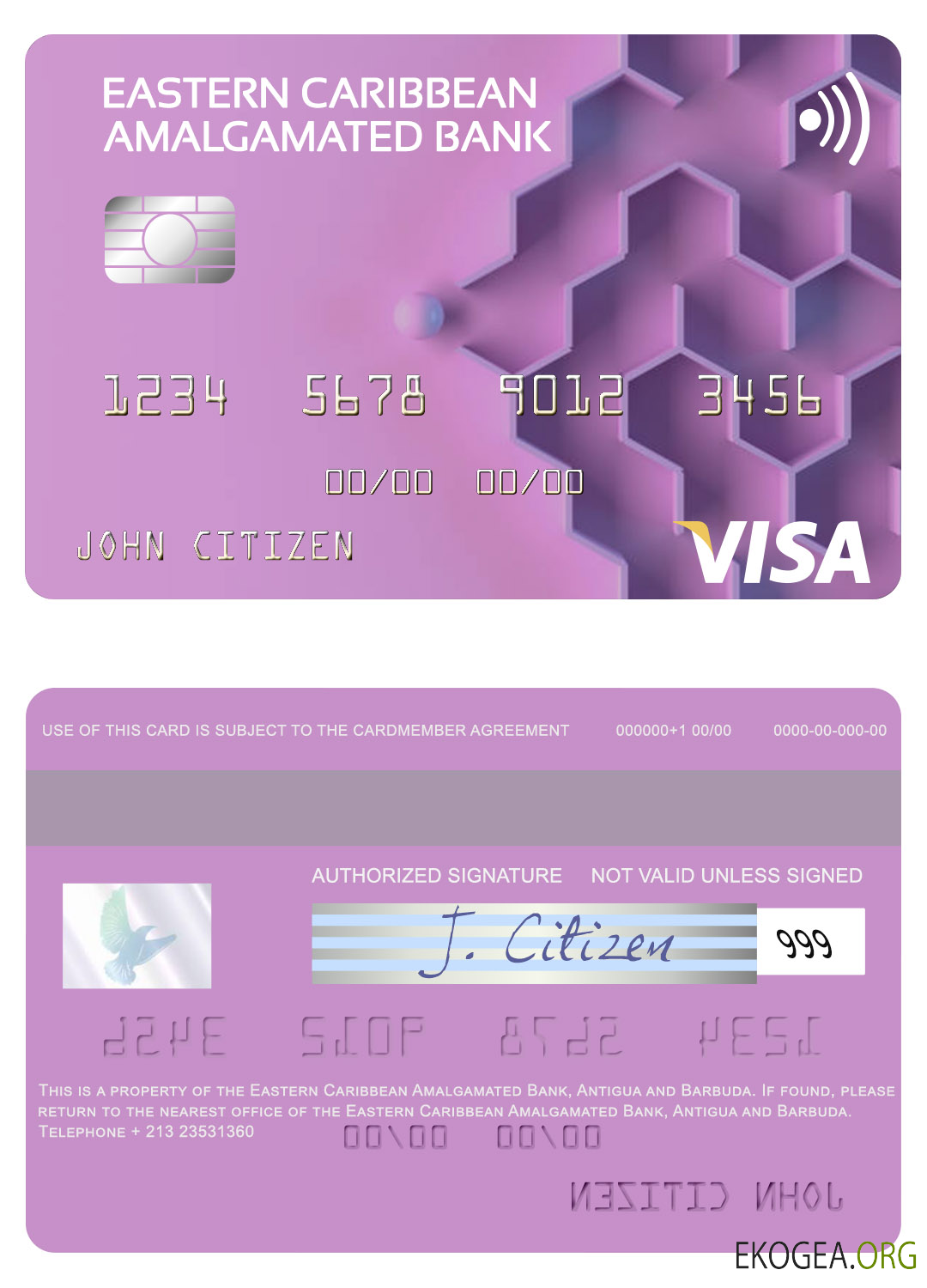 Carte visa de la Banque fusionnée des Caraïbes orientales d'Antigua et Barbuda